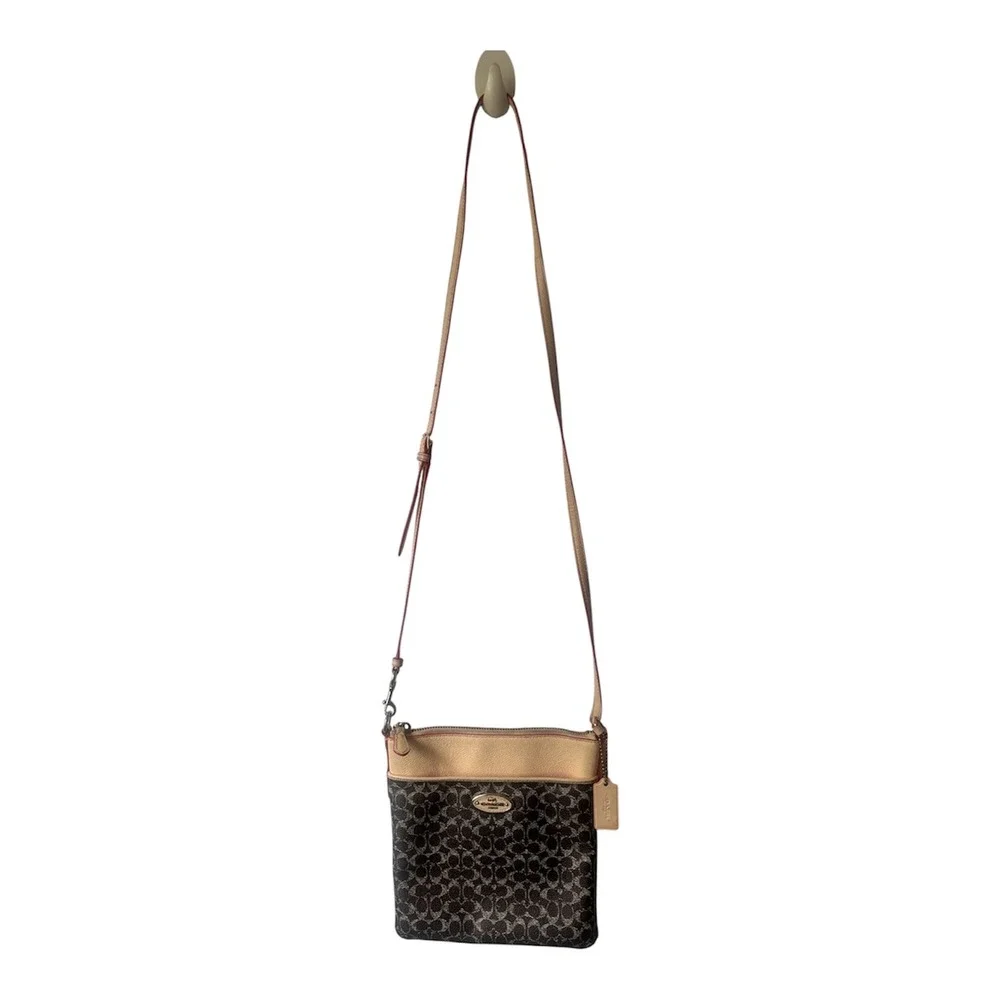 Vintage Coach Courier Crossbody Bag Signature Monogram Tan Leather Brown 53006